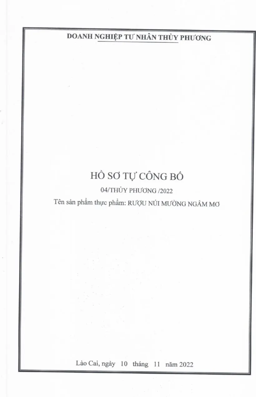 Hồ sơ tự công bố Rượu Núi Mường ngâm Mơ